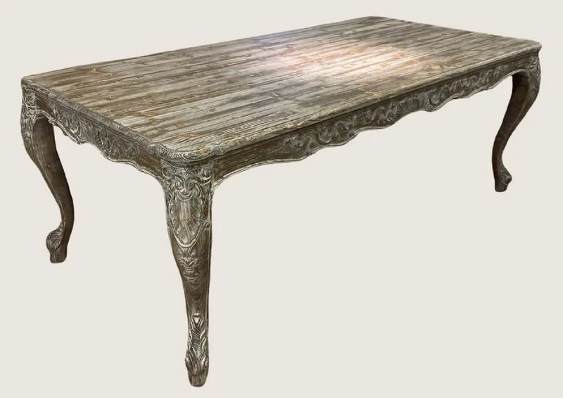 Casa Padrino Luxus Barock Massivholz Esstisch Antik Braun / Grau - Handgefertigter Barockstil Küchentisch - Luxus Esszimmer Möbel im Barockstil - Barock Esszimmer Möbel