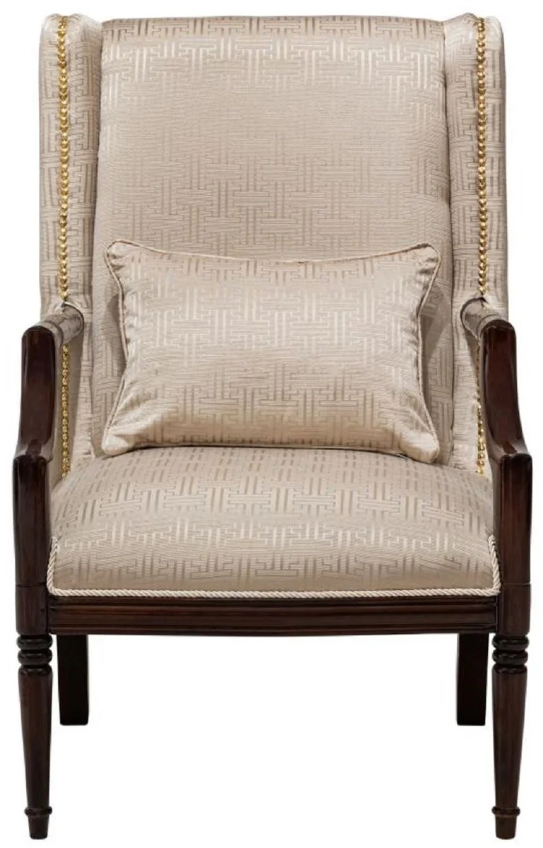 Casa Padrino Luxus Barock Wohnzimmer Sessel Beige / Dunkelbraun H. 115 cm