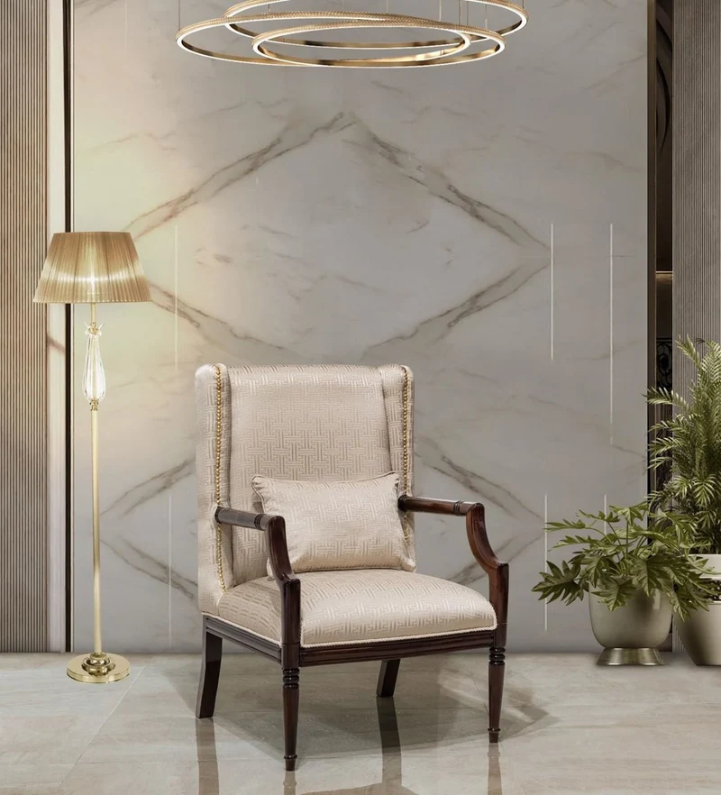 Casa Padrino Luxus Barock Wohnzimmer Sessel Beige / Dunkelbraun H. 115 cm
