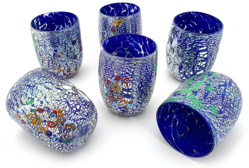 Casa Padrino Luxus Murano Kristallglas Wasserglas 6er Set Blau Ø 8 x H. 10,5 cm - Made in Italy