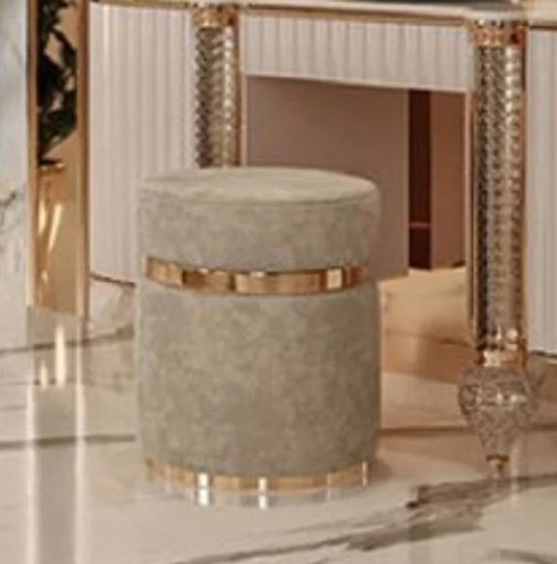 Casa Padrino Luxus Hocker Grau / Gold Ø 45 x H. 45 cm - Runder Sitzhocker - Schlafzimmer Möbel - Luxus Möbel - Luxus Einrichtung