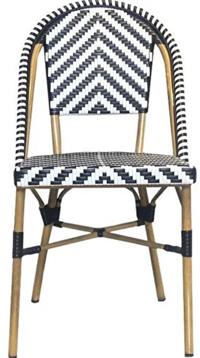 Casa Padrino Luxus Esszimmer Stuhl 6er Set Weiß / Schwarz / Beige 49 x 46 x H. 91 cm - Luxus Rattan Garten Stühle - Esszimmer Möbel - Garten Möbel - Rattan Möbel - Luxus Möbel