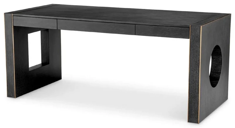 Casa Padrino Luxus Schreibtisch mit 3 Schubladen Schwarzgrau / Bronze 180,5 x 80 x H. 76 cm - Bürotisch - Computertisch - Büro Möbel - Luxus Möbel - Luxus Einrichtung - Luxus Qualität