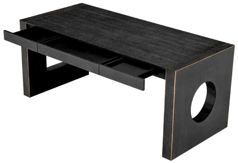 Casa Padrino Luxus Schreibtisch mit 3 Schubladen Schwarzgrau / Bronze 180,5 x 80 x H. 76 cm - Bürotisch - Computertisch - Büro Möbel - Luxus Möbel - Luxus Einrichtung - Luxus Qualität
