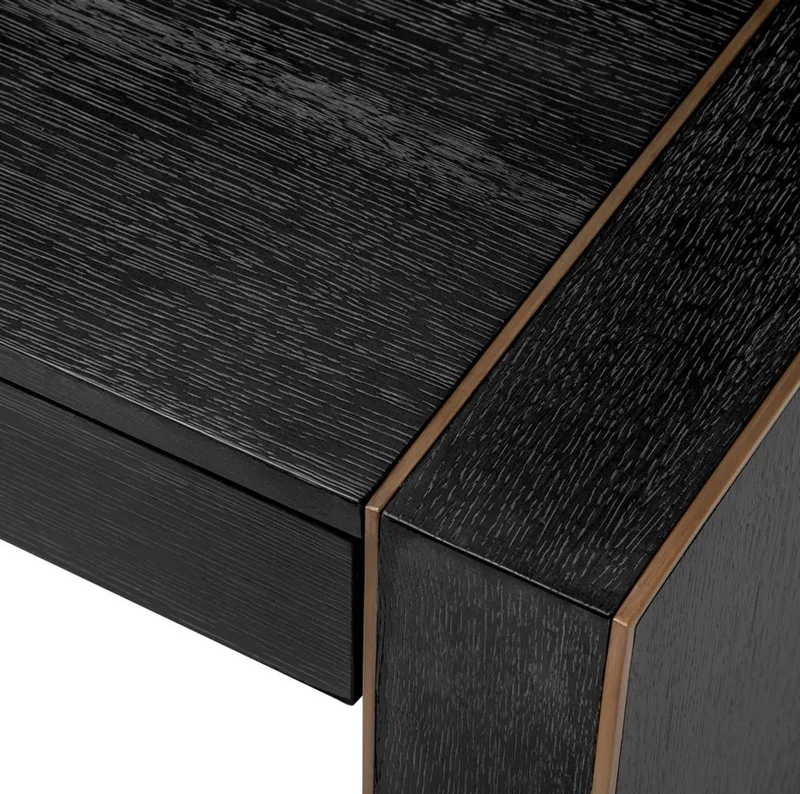 Casa Padrino Luxus Schreibtisch mit 3 Schubladen Schwarzgrau / Bronze 180,5 x 80 x H. 76 cm - Bürotisch - Computertisch - Büro Möbel - Luxus Möbel - Luxus Einrichtung - Luxus Qualität