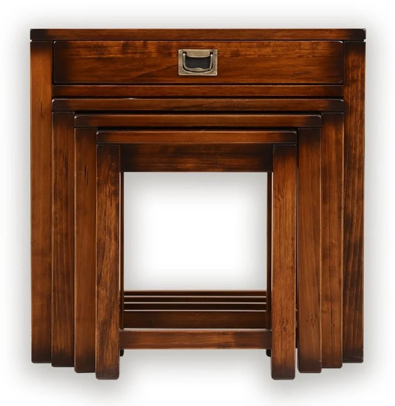 Casa Padrino Luxus Vintage Stil Beistelltisch 4er Set Braun / Messing 60 x 40 x H. 60 cm - Wohnzimmer Möbel - Massivholz Möbel - Luxus Vintage Stil Möbel