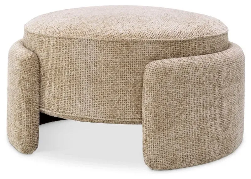 Casa Padrino Luxus Hocker Sandfarben Ø 73 x H. 38 cm - Runder Sitzhocker - Rundhocker - Fußhocker - Wohnzimmer Möbel - Hotel Möbel - Luxus Möbel