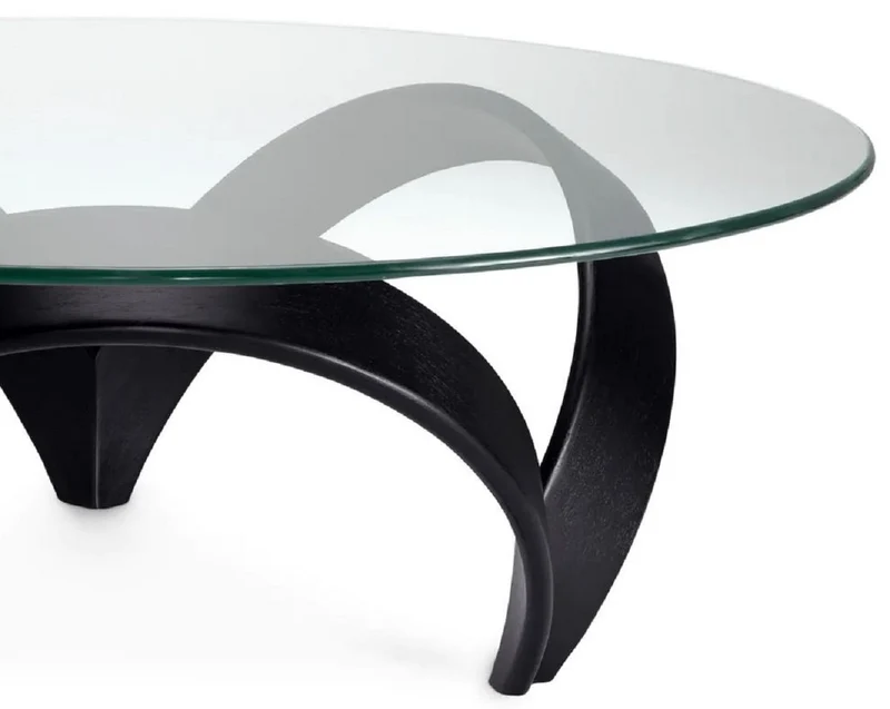Casa Padrino Luxus Couchtisch Schwarz Ø 110 x H. 36,5 cm - Runder Wohnzimmertisch mit Glasplatte - Wohnzimmer Möbel - Hotel Möbel - Luxus Möbel - Luxus Kollektion