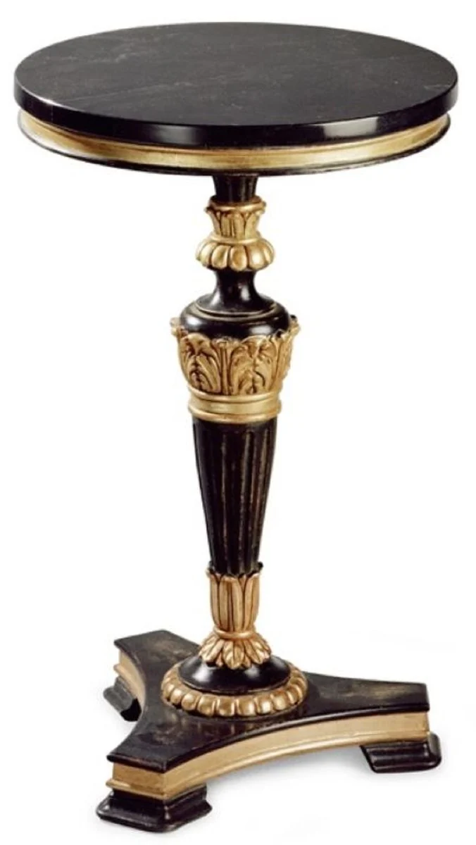 Casa Padrino Luxus Barock Beistelltisch Antik Schwarz / Antik Gold / Schwarz - Prunkvoller Massivholz Tisch mit Marmorplatte - Luxus Möbel im Barockstil - Luxus Qualität - Made in Italy