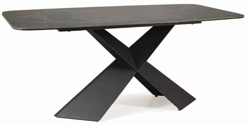 Casa Padrino Luxus Esstisch mit gehärteter Glaskeramik Tischplatte Schwarz-Braun / Matt Schwarz 180 x 95 x H. 76 cm - Luxus Küchentisch - Esszimmer Möbel - Luxus Möbel