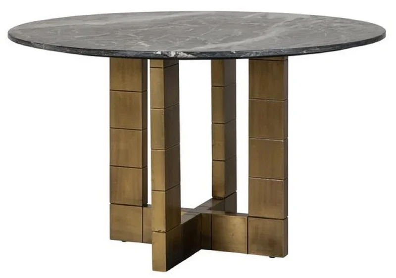 Casa Padrino Luxus Esstisch Schwarz / Gold Ø 130 x H. 76 cm - Runder Küchentisch mit Marmorplatte - Esszimmer Möbel - Luxus Möbel