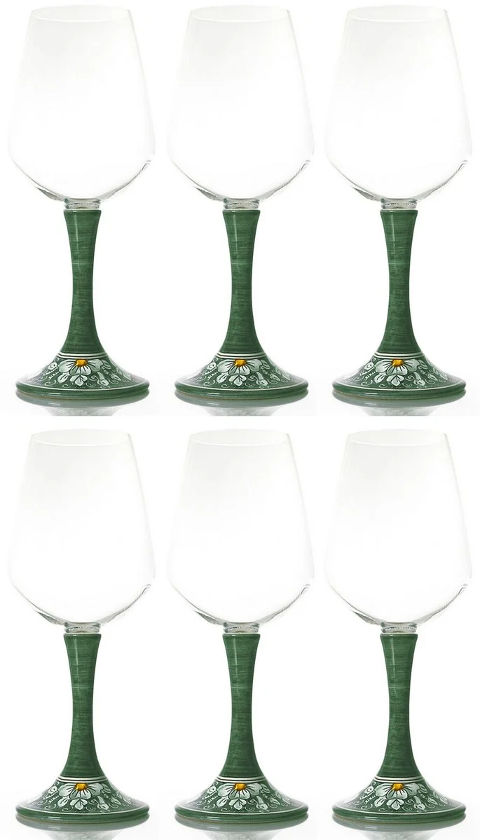 Casa Padrino Luxus Weinglas 6er Set Grün / Mehrfarbig H. 23,5 cm - Handgefertigte & handbemalte Weingläser - Hotel & Restaurant Accessoires - Luxus Qualität - Made in Italy