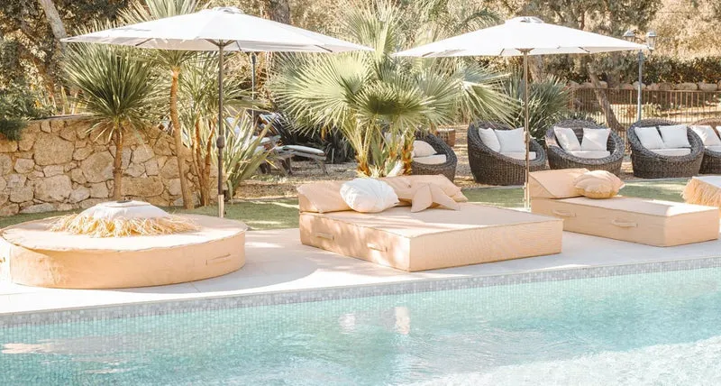 Casa Padrino Luxus Doppel Gartenliege Beige 180 x 160 cm