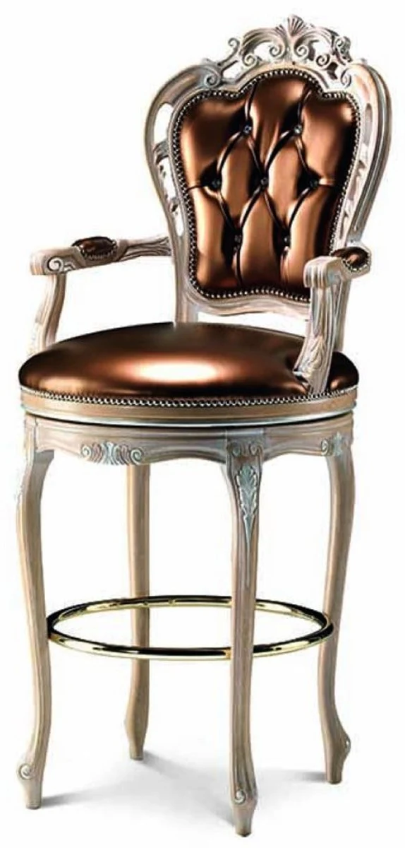 Casa Padrino Luxus Barock Barstuhl mit Armlehnen Kupfer - Made in Italy