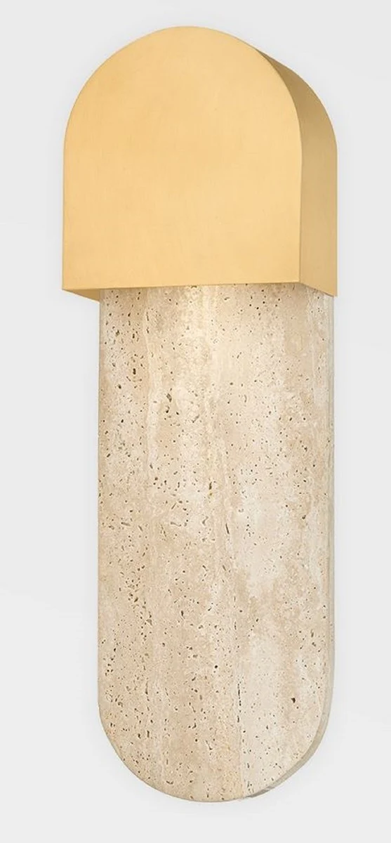 Casa Padrino Luxus Travertin LED Wandleuchte Beige / Messing H. 40,64 cm