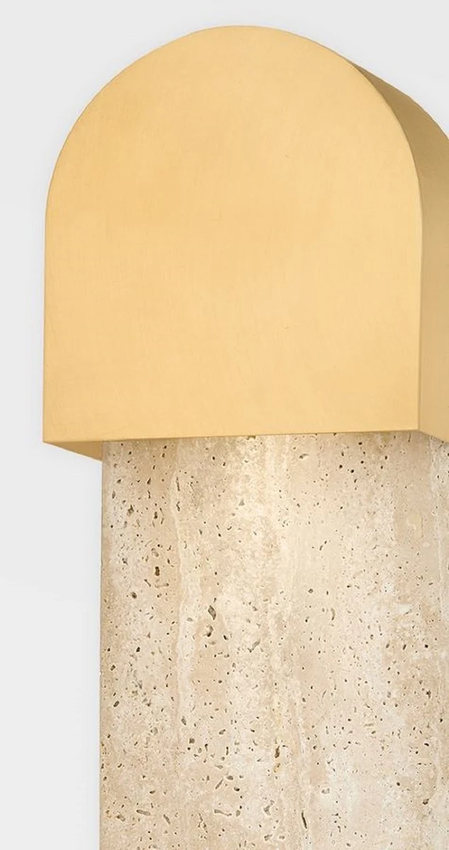 Casa Padrino Luxus Travertin LED Wandleuchte Beige / Messing H. 40,64 cm