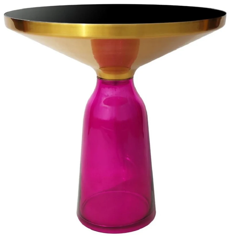 Casa Padrino Luxus Beistelltisch Schwarz / Gold / Lila Ø 50 x H. 53 cm - Runder Glas Tisch - Wohnzimmer Möbel - Luxus Möbel