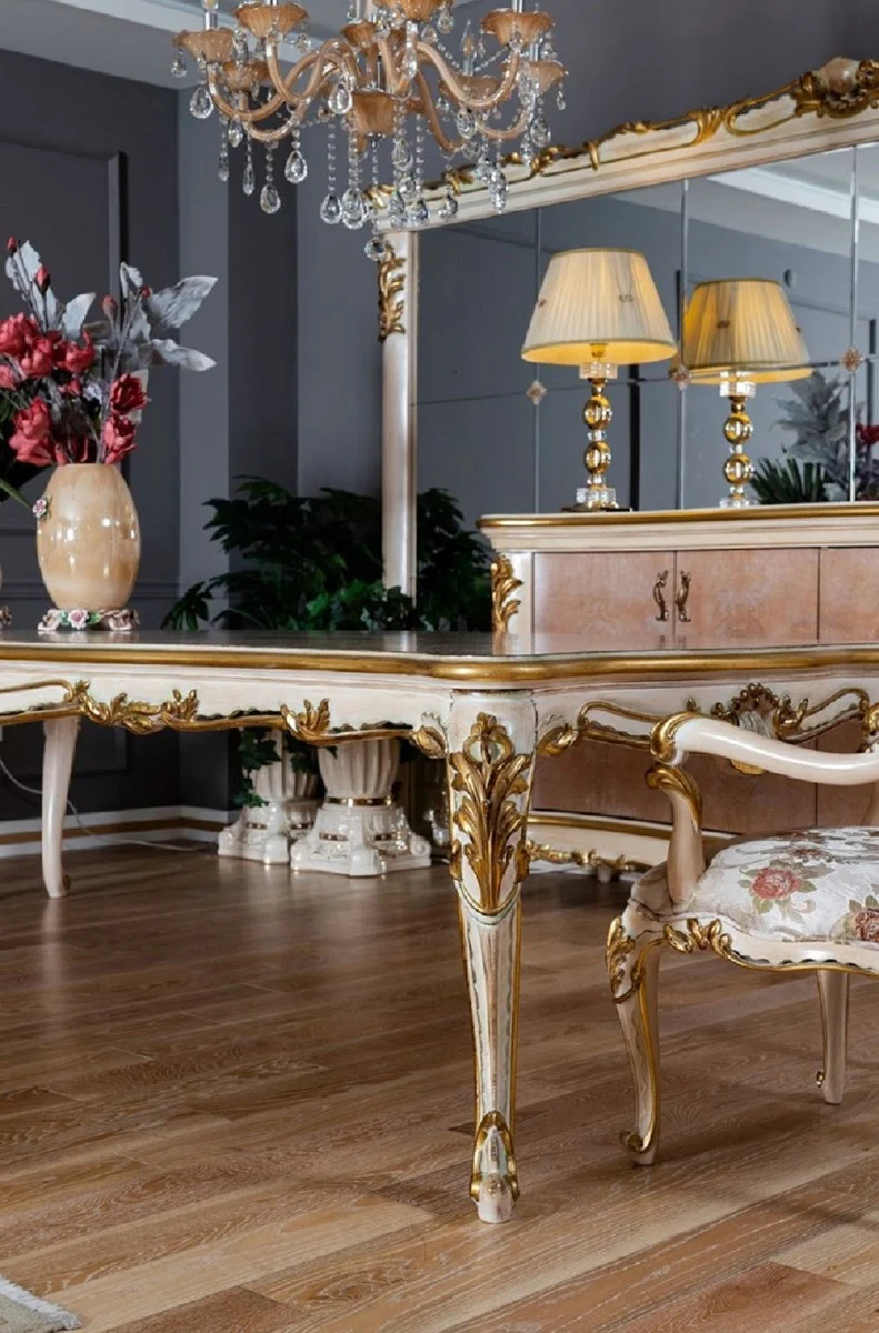 Pompöös by Casa Padrino Luxus Barock Esstisch Provence Beige / Weiß / Gold - Pompööser Barockstil Esszimmertisch designed by Harald Glööckler