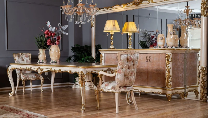 Pompöös by Casa Padrino Luxus Barock Esstisch Provence Beige / Weiß / Gold - Pompööser Barockstil Esszimmertisch designed by Harald Glööckler