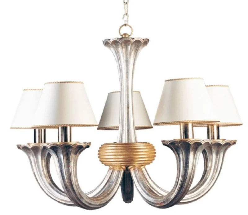 Casa Padrino Luxus Barock Kronleuchter Antik Silber / Antik Gold / Weiß Ø 82 x H. 60 cm - Prunkvoller Barockstil Wohnzimmer Kronleuchter - Edel & Prunkvoll - Luxus Qualität - Made in Italy