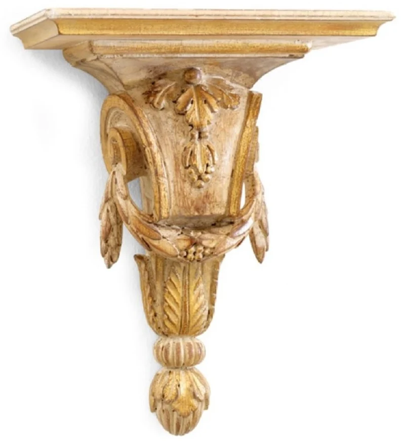 Casa Padrino Luxus Barock Wandkonsole Antik Naturfarben / Antik Gelb - Handgefertigte Barockstil Wanddeko Konsole - Barock Wanddeko - Barock Möbel - Luxus Qualität - Made in Italy