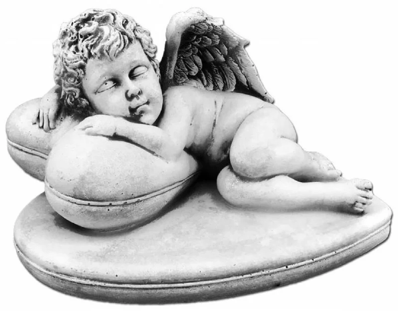 Casa Padrino Jugendstil Deko Skulptur Engel Grau 26 x 22 x H. 15 cm - Elegante Deko Stein Figur - Wohnzimmer Deko - Garten Deko - Barock & Jugendstil Deko Accessoires