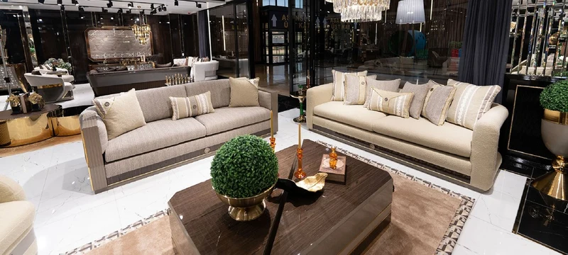 Casa Padrino Luxus Sofa Creme / Braun / Grau / Gold - Wohnzimmer Sofa - Hotel Sofa - Wohnzimmer Möbel - Hotel Möbel - Luxus Möbel