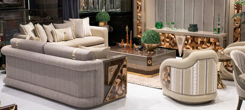 Casa Padrino Luxus Sofa Grau / Braun / Gold - Wohnzimmer Sofa - Hotel Sofa - Wohnzimmer Möbel - Hotel Möbel - Luxus Möbel