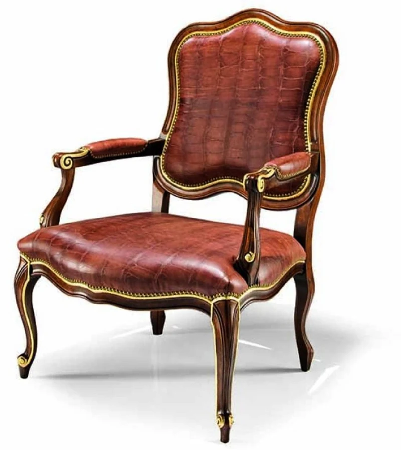 Casa Padrino Luxus Barock Echtleder Sessel Braun / Gold - Made in Italy