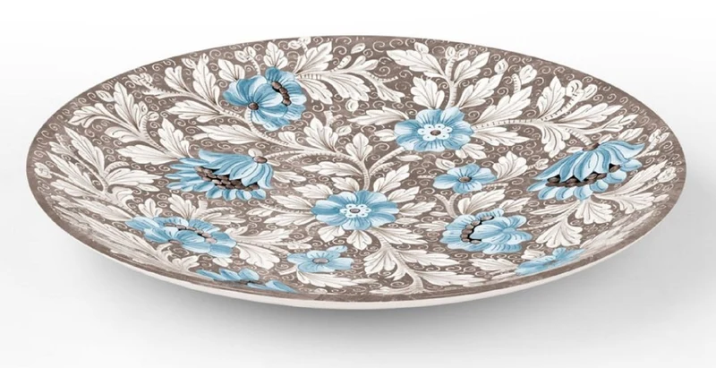 Casa Padrino Luxus Keramik Teller 6er Set Braun / Mehrfarbig Ø 40 cm - Handgefertigte & handbemalte Essteller mit Blumendesign - Hotel & Restaurant Accessoires - Luxus Qualität - Made in Italy