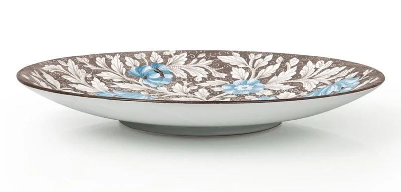Casa Padrino Luxus Keramik Teller 6er Set Braun / Mehrfarbig Ø 40 cm - Handgefertigte & handbemalte Essteller mit Blumendesign - Hotel & Restaurant Accessoires - Luxus Qualität - Made in Italy