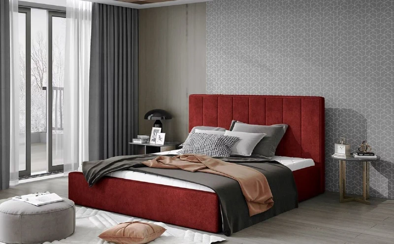 Casa Padrino Luxus Doppelbett mit Matratze Bordeauxrot - Verschiedene Größen