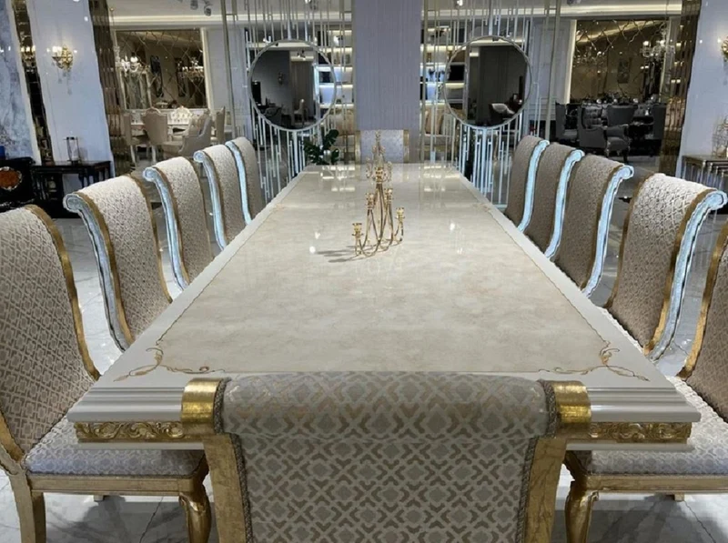 Casa Padrino Luxus Barock Esstisch Creme / Weiß / Gold 500 cm - Riesiger Massivholz Esszimmertisch - Esszimmer Möbel im Barockstil - Barock Möbel - Barock Einrichtung - Edel & Prunkvoll