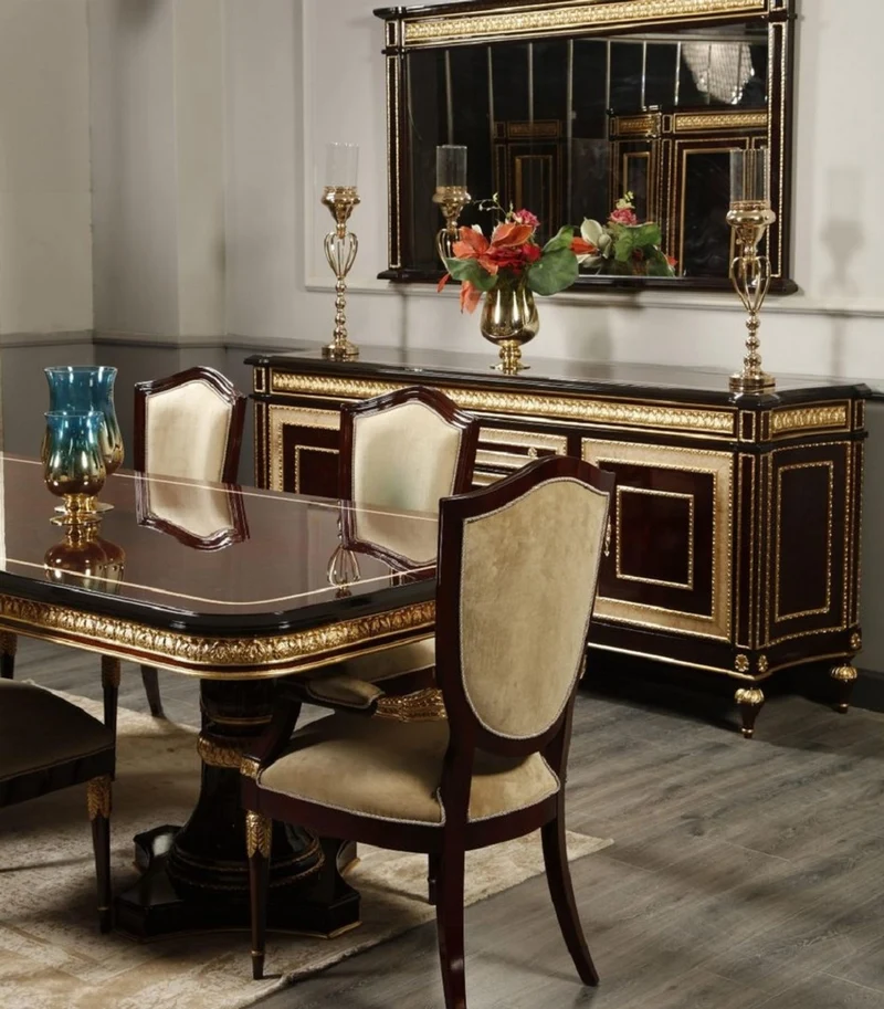 Casa Padrino Luxus Barock Esszimmer Stuhl mit Armlehnen Gold / Dunkelbraun / Gold - Luxus Esszimmer Möbel im Barockstil - Prunkvolle Barock Möbel - Barock Interior