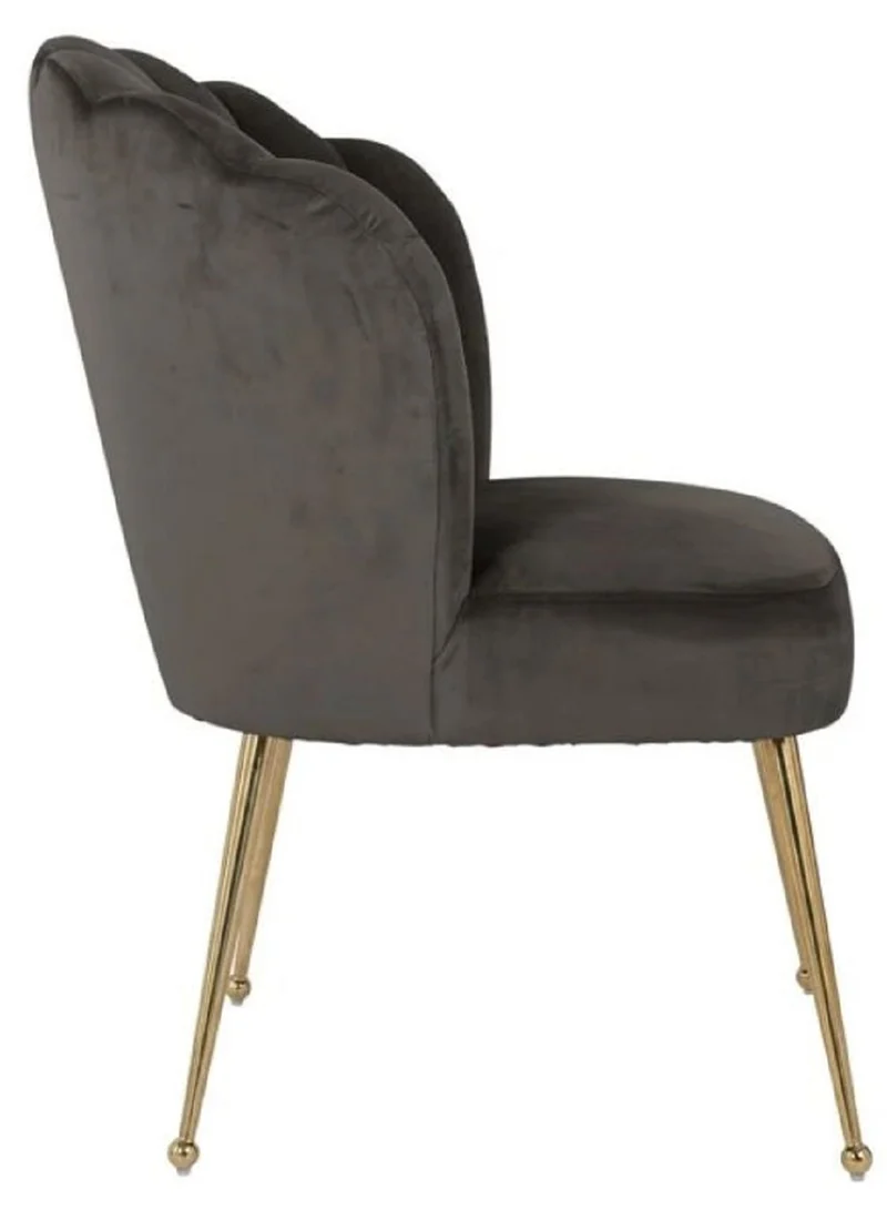 Casa Padrino Luxus Samt Esszimmer Stuhl Grau / Gold 66 x 64 x H. 86 cm - Küchenstuhl mit Samtsoff - Esszimmer Möbel - Küchen Möbel - Luxus Möbel