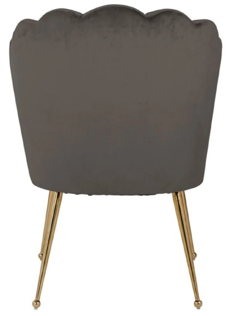 Casa Padrino Luxus Samt Esszimmer Stuhl Grau / Gold 66 x 64 x H. 86 cm - Küchenstuhl mit Samtsoff - Esszimmer Möbel - Küchen Möbel - Luxus Möbel