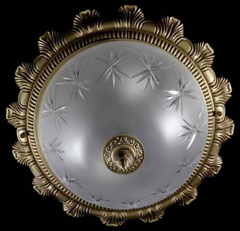 Casa Padrino Luxus Barock Deckenleuchte Messing mit Patina Ø 37 x H. 21 cm - Runde Barockstil Deckenlampe - Barock Leuchten