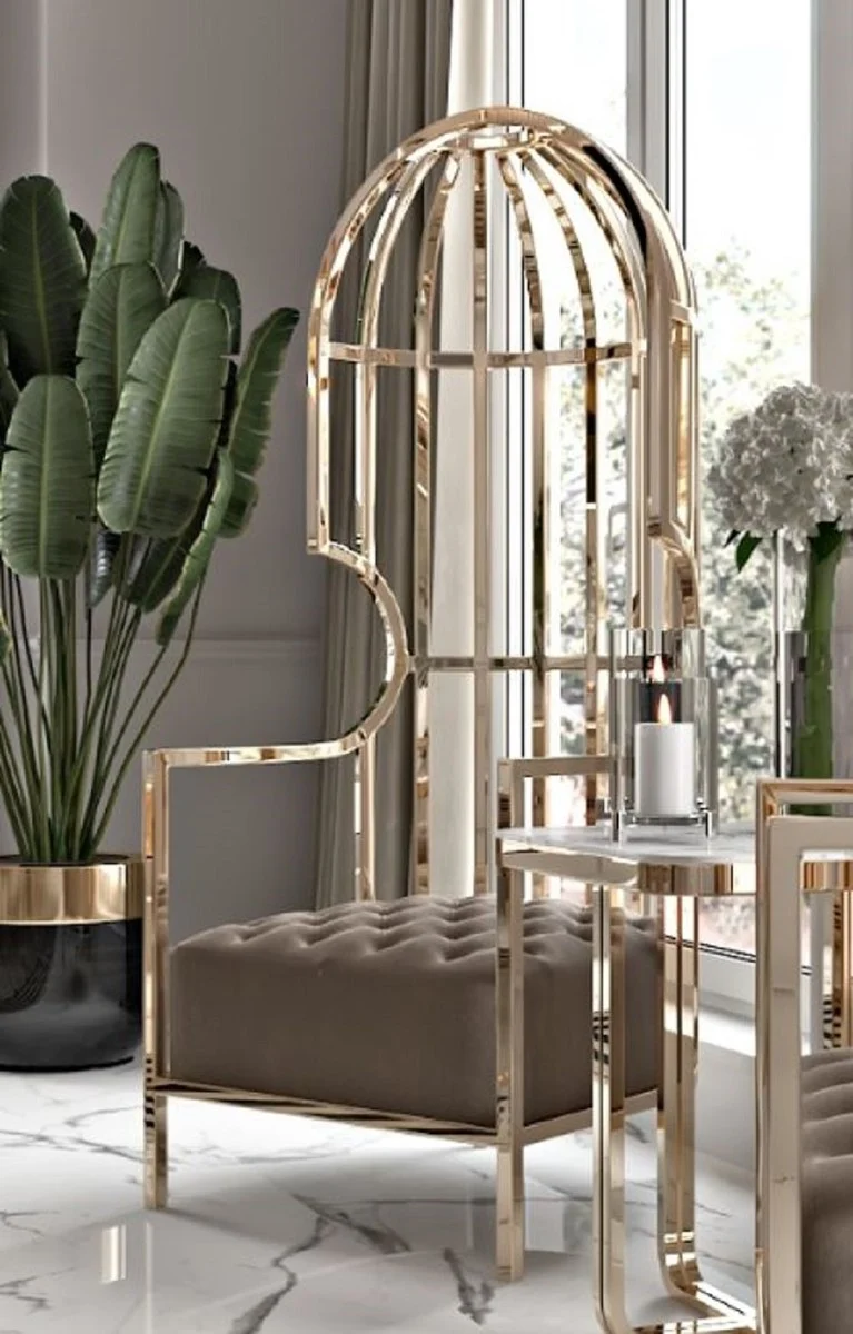 Casa Padrino Luxus Sessel Grau / Gold 78 x 78 x H. 156 cm - Wohnzimmer Sessel - Hotel Sessel - Wohnzimmer Möbel - Hotel Möbel - Luxus Möbel