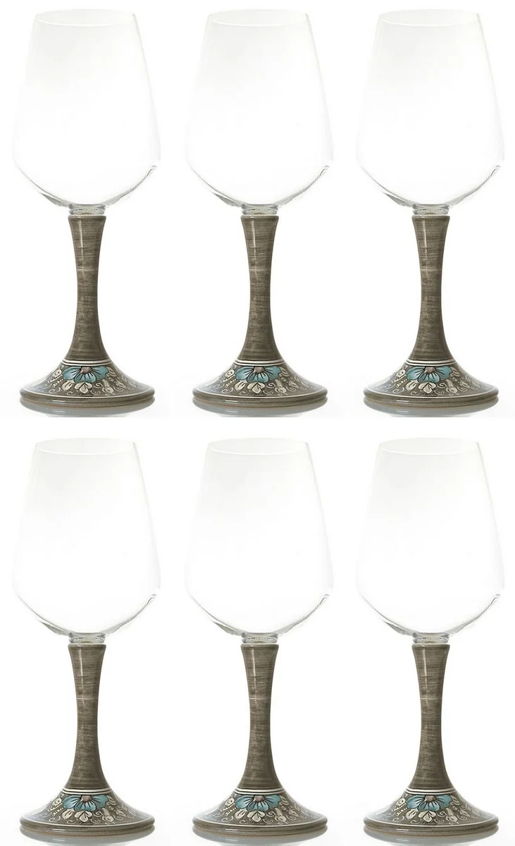 Casa Padrino Luxus Weinglas 6er Set Braun / Mehrfarbig H. 23,5 cm - Handgefertigte & handbemalte Weingläser - Hotel & Restaurant Accessoires - Luxus Qualität - Made in Italy