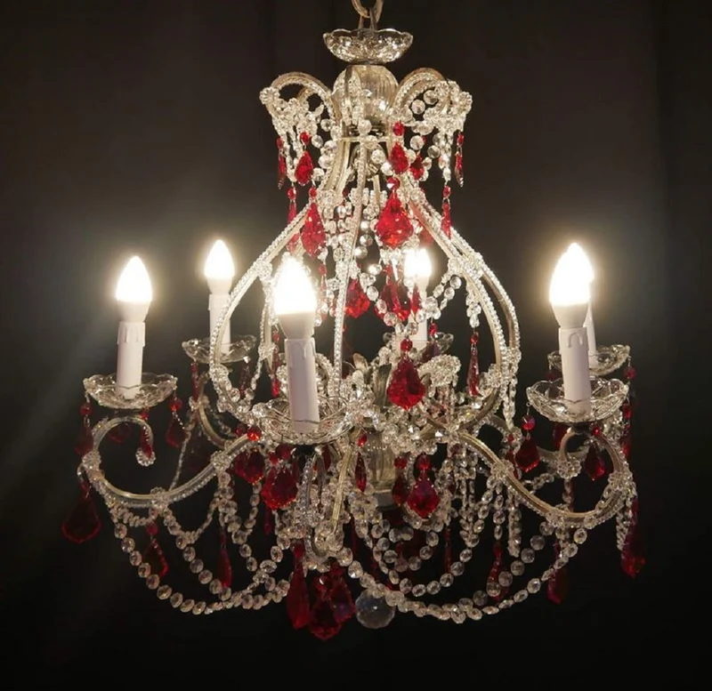 Casa Padrino Luxus Barock Kristall Kronleuchter Silber / Rot Ø 60 x H. 65 cm - Hotel & Restaurant Kronleuchter - Barock Leuchten - Edel & Prunkvoll - Luxus Qualität - Made in Italy