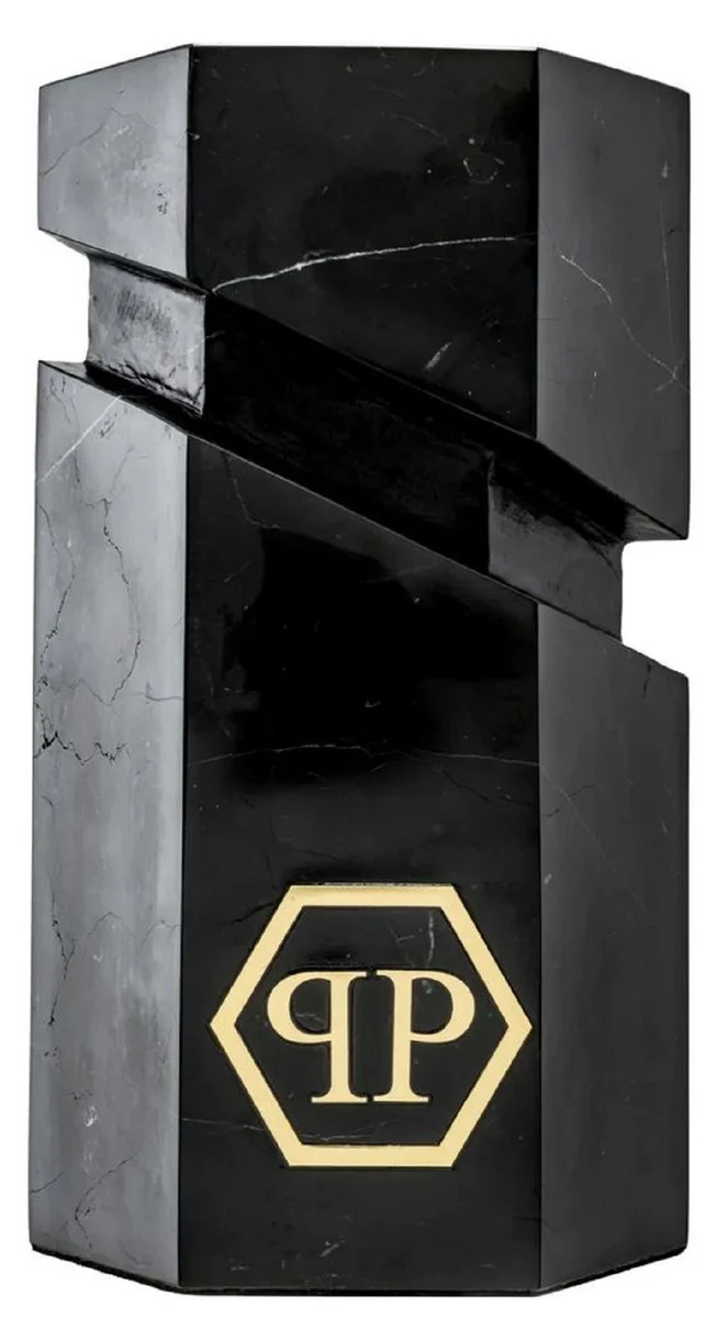 Philipp Plein Luxus Designer Marmor Deko Objekt Schwarz / Gold H. 36 cm