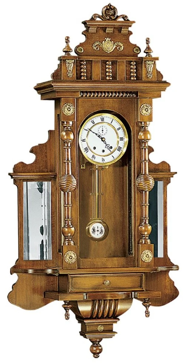 Casa Padrino Luxus Barock Wanduhr Braun / Gold - Prunkvolle Barockstil Uhr - Handgeschnitzte Barock Pendeluhr - Luxus Qualität - Made in Italy