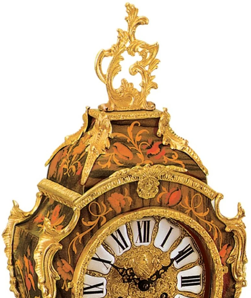 Casa Padrino Luxus Barock Tischuhr Braun / Mehrfarbig / Gold - Prunkvolle Barockstil Uhr - Handgeschnitzte Barock Schreibtischuhr - Luxus Qualität - Made in Italy