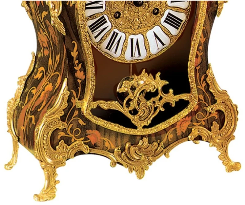 Casa Padrino Luxus Barock Tischuhr Braun / Mehrfarbig / Gold - Prunkvolle Barockstil Uhr - Handgeschnitzte Barock Schreibtischuhr - Luxus Qualität - Made in Italy