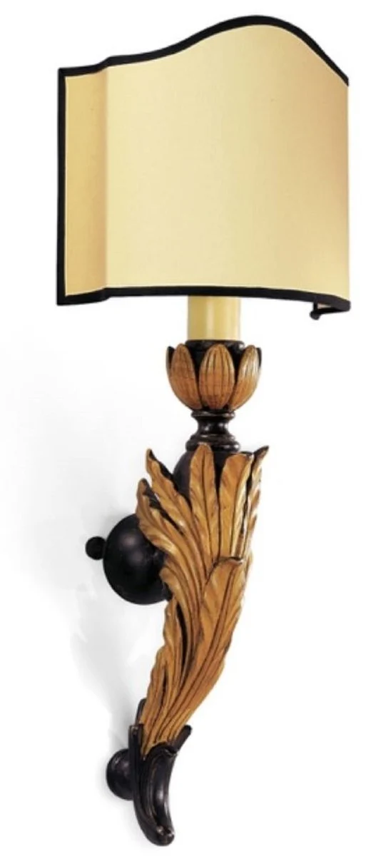 Casa Padrino Luxus Barock Wandleuchte Antik Gold / Creme / Schwarz 10 x 20 x H. 50 cm - Prunkvolle Wandlampe im Barockstil - Barock Leuchten - Luxus Qualität - Made in Italy