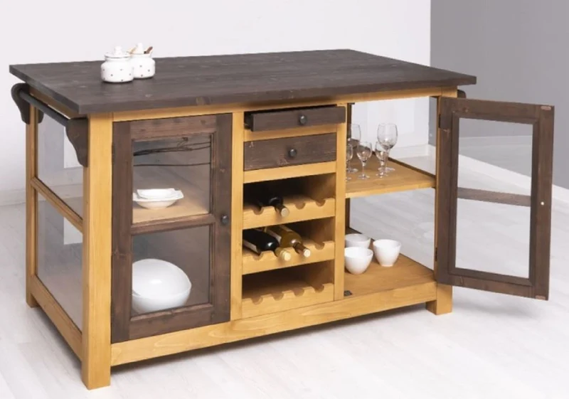 Casa Padrino Landhausstil Kücheninsel Braun / Naturfarben 150 x 90 x H. 90 cm - Massivholz Küchenschrank - Landhausstil Massivholz Küchen Möbel - Massivholz Esszimmer Möbel im Landhausstil