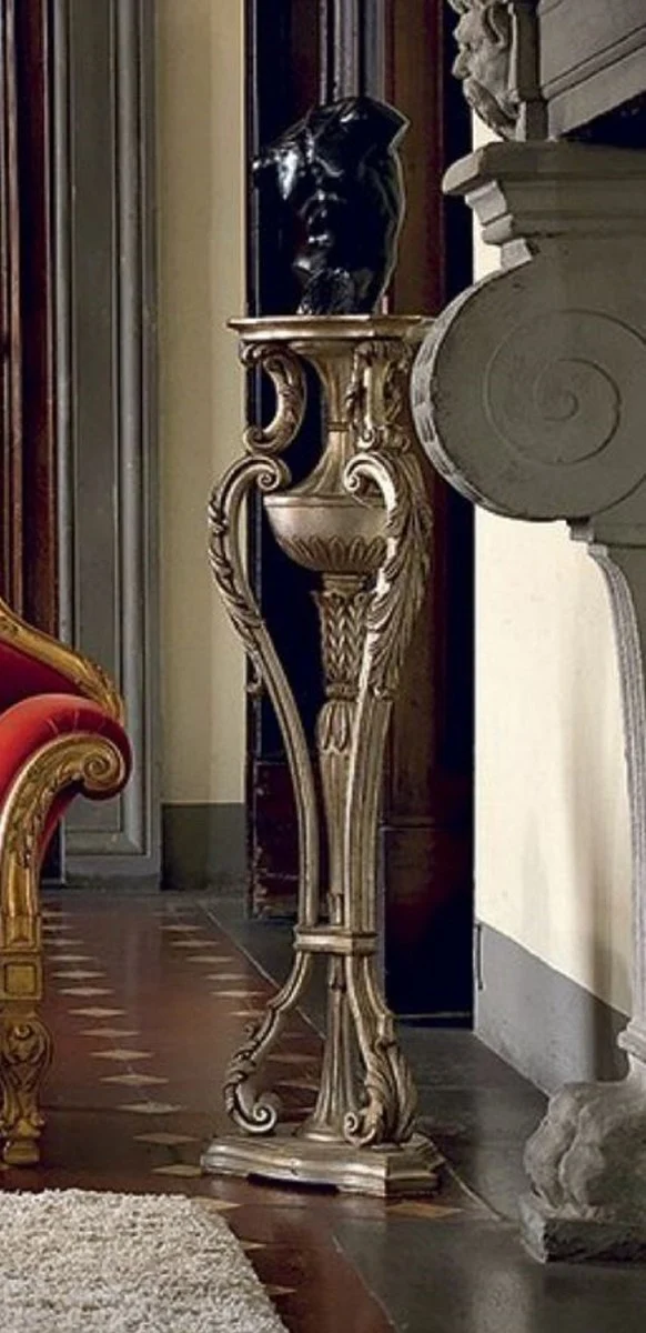 Casa Padrino Luxus Barock Säule Antik Silber - Prunkvolle Massivholz Deko Säule - Hotel Möbel - Schloss Möbel - Luxus Qualität - Made in Italy
