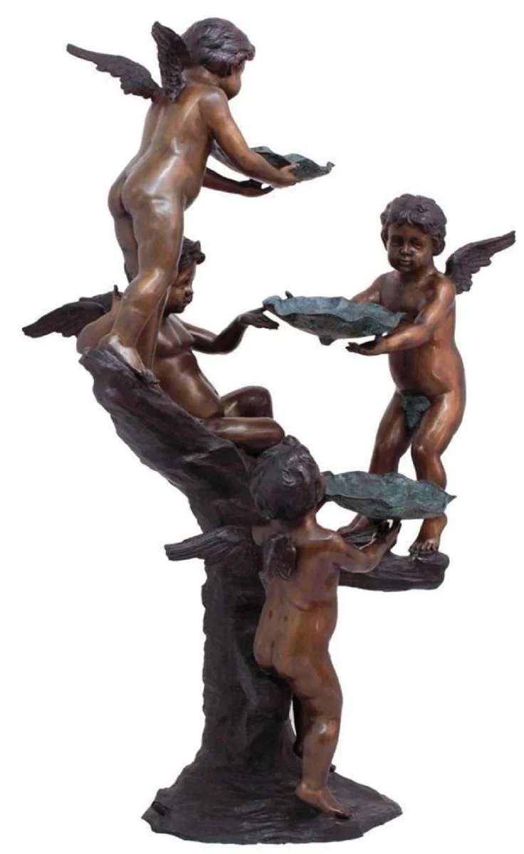Casa Padrino Luxus Jugendstil Bronze Springbrunnen Engel Bronze / Braun / Türkis 122 x 97 x H. 165 cm - Prunkvoller Gartenbrunnen - Gartendeko Brunnen - Barock & Jugendstil Garten Deko Accessoires