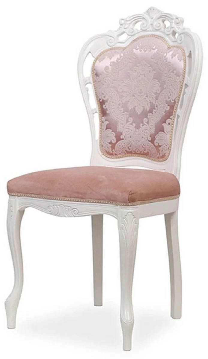 Casa Padrino Luxus Barock Esszimmer Stuhl 6er Set mit elegantem Muster Rosa / Weiß - Barockstil Küchen Stühle - Prunkvolle Luxus Esszimmer Möbel im Barockstil - Edel & Prunkvoll
