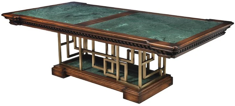 Casa Padrino Luxus Vintage Stil Esstisch Braun / Grün / Messing 250 x 124 x H. 77,5 cm - Rechteckiger Massivholz Esszimmertisch - Esszimmer Möbel - Vintage Stil Möbel - Luxus Möbel